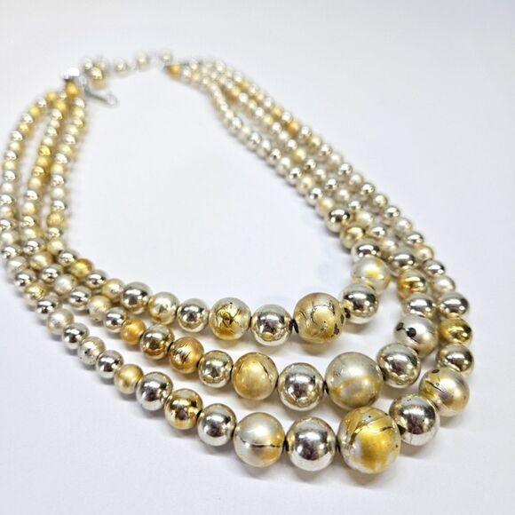 VINTAGE Multi-Strand Crackled Gold Beaded Bead Plastic Necklace Made in Japan - Picture 2 of 6